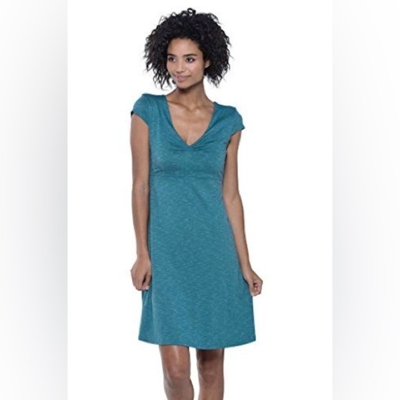 Toad&Co Dresses & Skirts - Toad & Co Rosemarie Dress in Blue/Green, Sweetheart V-Neck, Zippered Pocket, XS